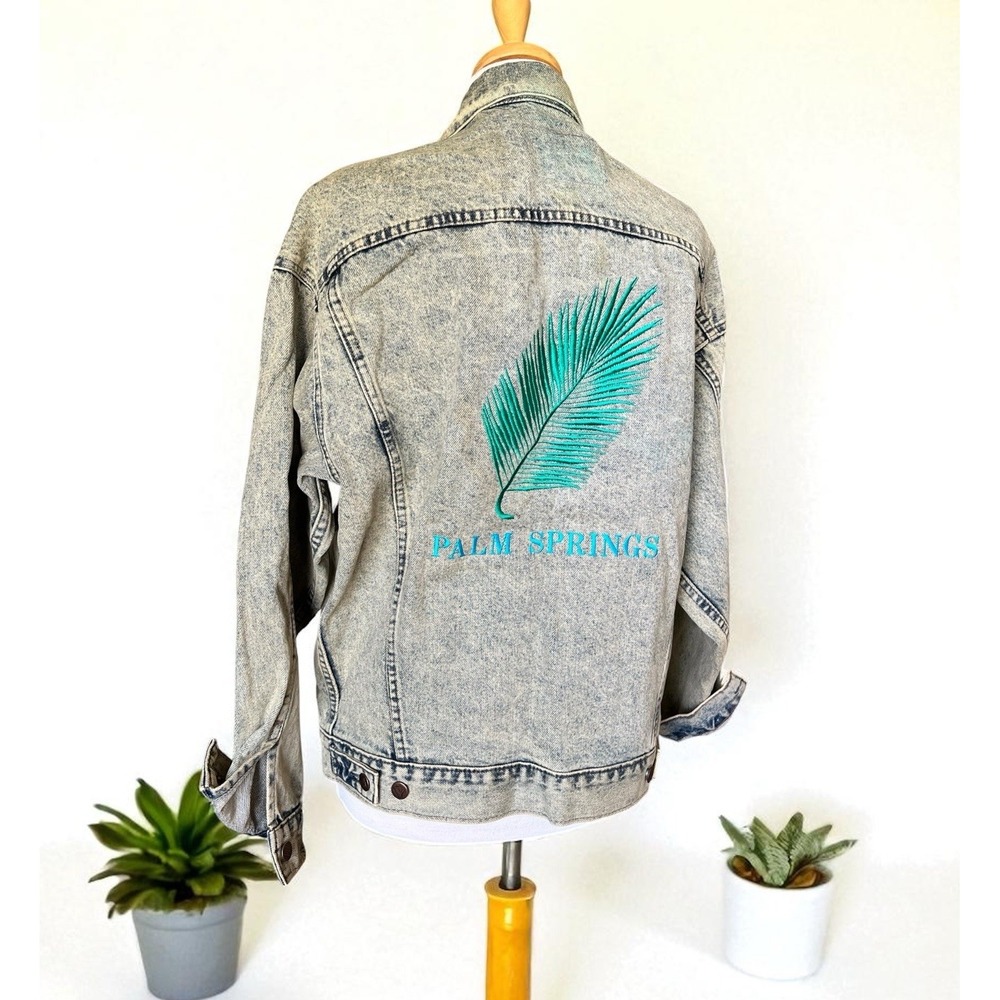 Vintage Acid Wash International Denim Jacket Palm Springs Embroidered 80s 90s M